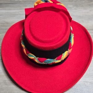 Vintage Alamo Hats Red Felt Cowboy Hat with Braided Multicolor Band